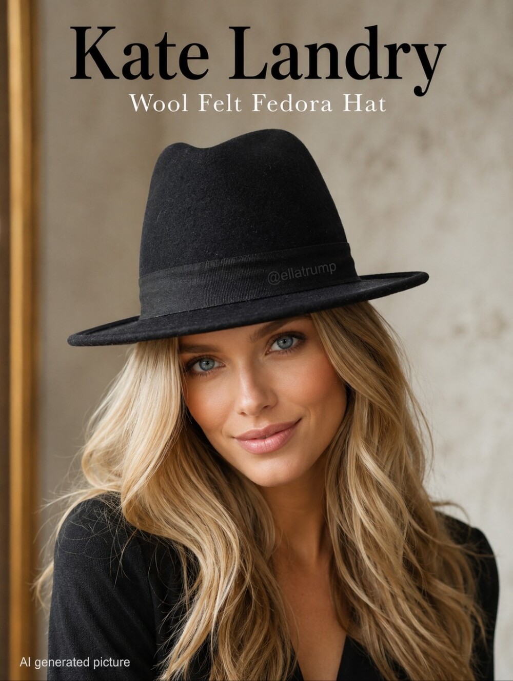 Kate Landry Black Wool Felt Fedora Hat